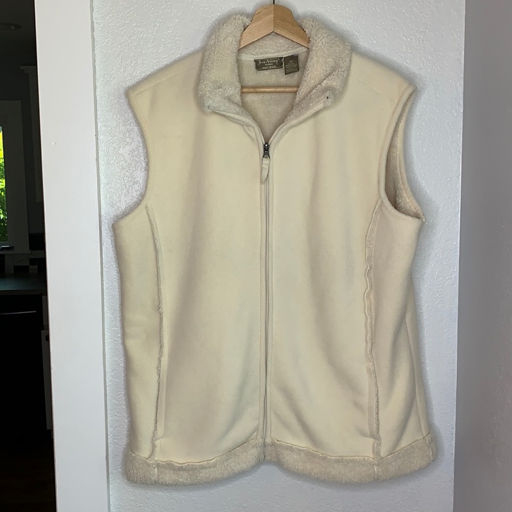 Jane Ashley Sherpa Fleece Vest Ivory Full Zip Size 1X Cozy Gorpcore Cabincore